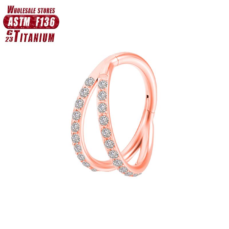 F136 Titanium Piercing Double Layered Triple Stack Hinged 16g Zircon Nose Ring Helix Cartilage CZ Small Cartilage Septum Clicker