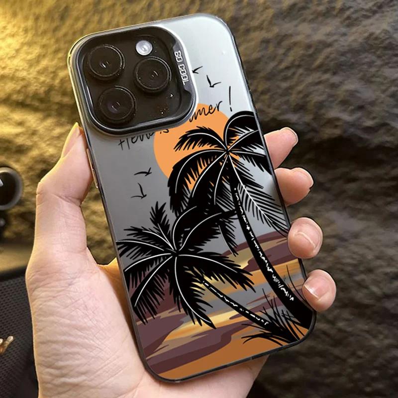 Summer Scenery Coconut Tree Design PhoneCase For lPhone 17 16 15 14 13 12 11 Pro MaxShockproof Hard Cover Case Funda Coque