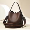 Fashionable Women's Bucket Bag Large Capacity Vintage Style With Wide Shoulder Strap In Black And Coffee