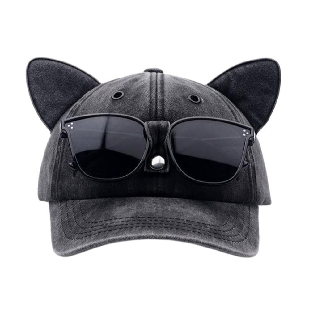 Women Cute Cat Ear Baseball Cap Vintage Wasned Cotton Peaked Caps Unisex Breathable Adjustable Streetwear Hip-Hop Dad Hat