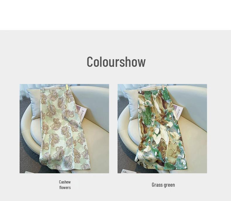 2025 Women's High-Waisted Satin Floral Midi Skirt - Summer A-Line Pencil Design