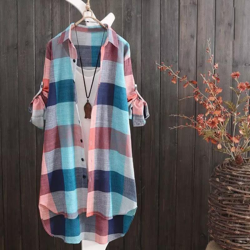 Sunscreen Shirt Women's Medium and Long Large Size Women's Clothing Loose and Skinny Fashion Plaid Shirt Women's Casual Jacket