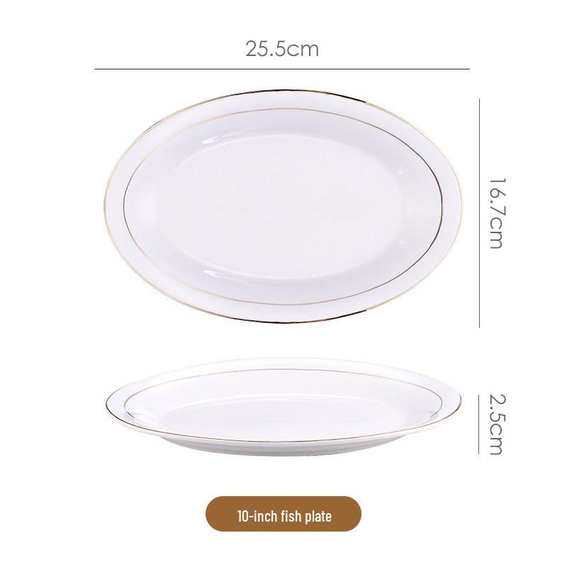 Gold-Rimmed Nordic Fish-Shaped Ceramic Plate for Steamed Fish - Large Household Dish