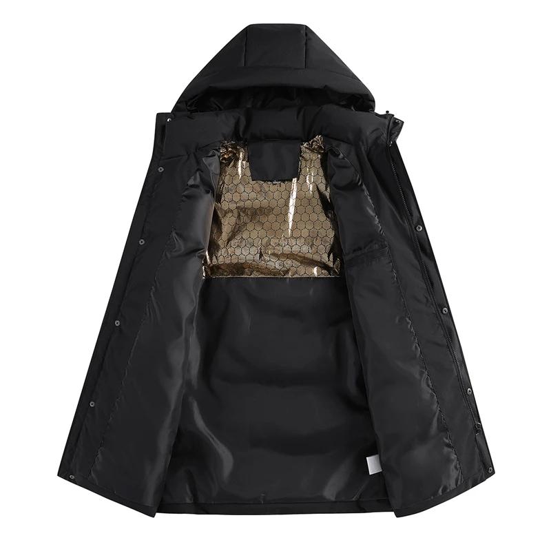 Winter Männer Plus Größe Wasserdicht Winddicht Mittel Langer Mantel Baumwolle Tasche Verdickt Schwarz Gold Mit Kapuze Baumwolle Jacke