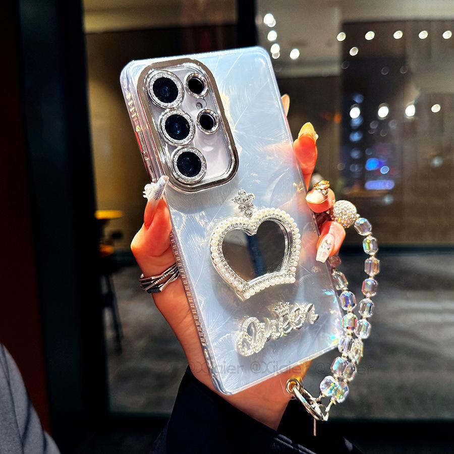 Suitable for Samsung S25 Ultra Crown Mirror Mobile Case S24 Plus Laser Feather Pattern S23 Ultra New