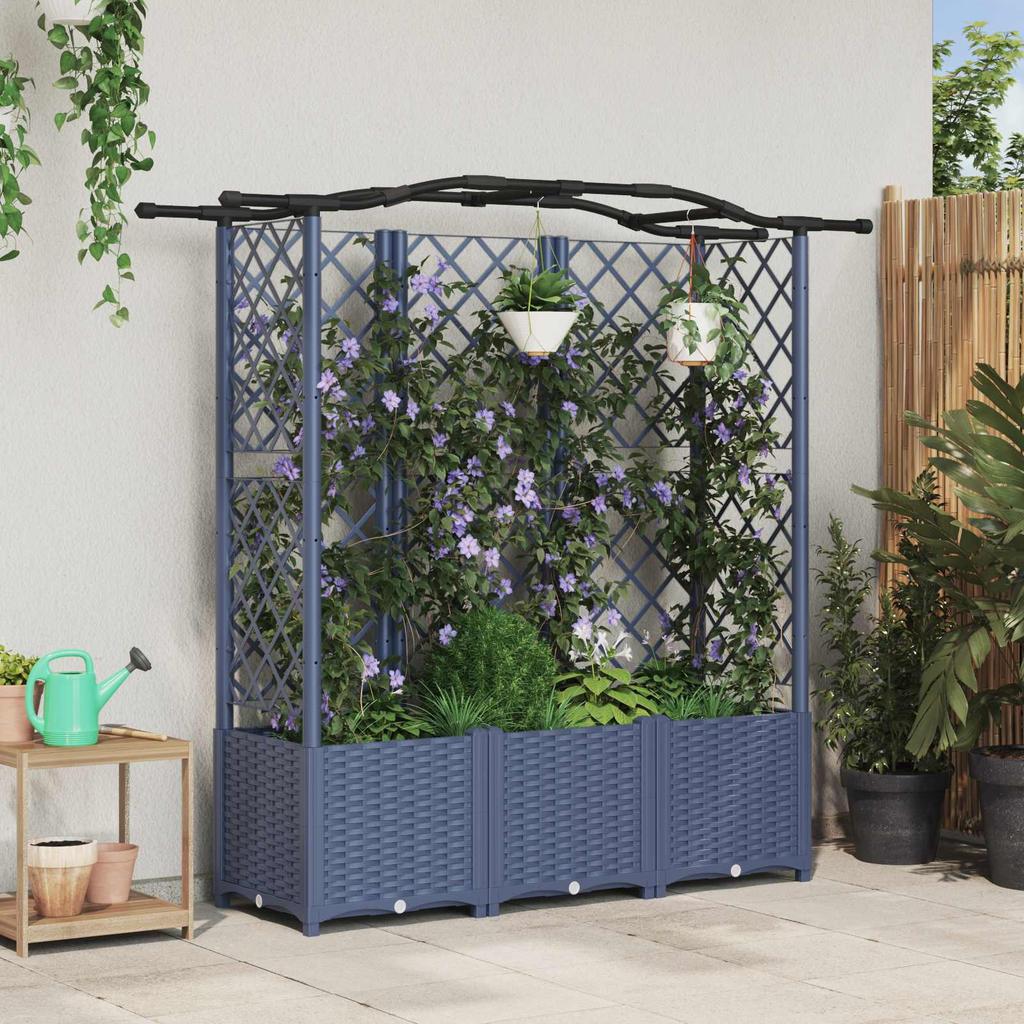 Raised Garden Bed with Trellis and Hanging Roof Gray 163 X 40 X 141 Cm PP