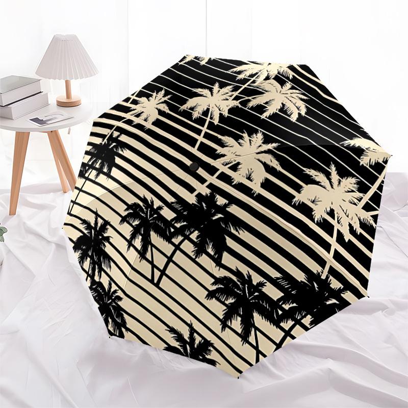 1pc Palm Trees Stripes Adventure Auto Open/close, 8-Rib Iron Frame, Compact Folding Cute Umbrella All-Season Portable Umbrella for Travel0104047