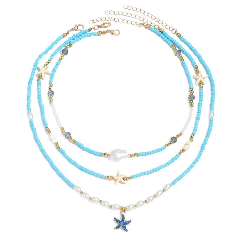 Rice bead necklace summer bohemian trinkets fresh jewelry fashion pearl starfish vacation collarbone chain