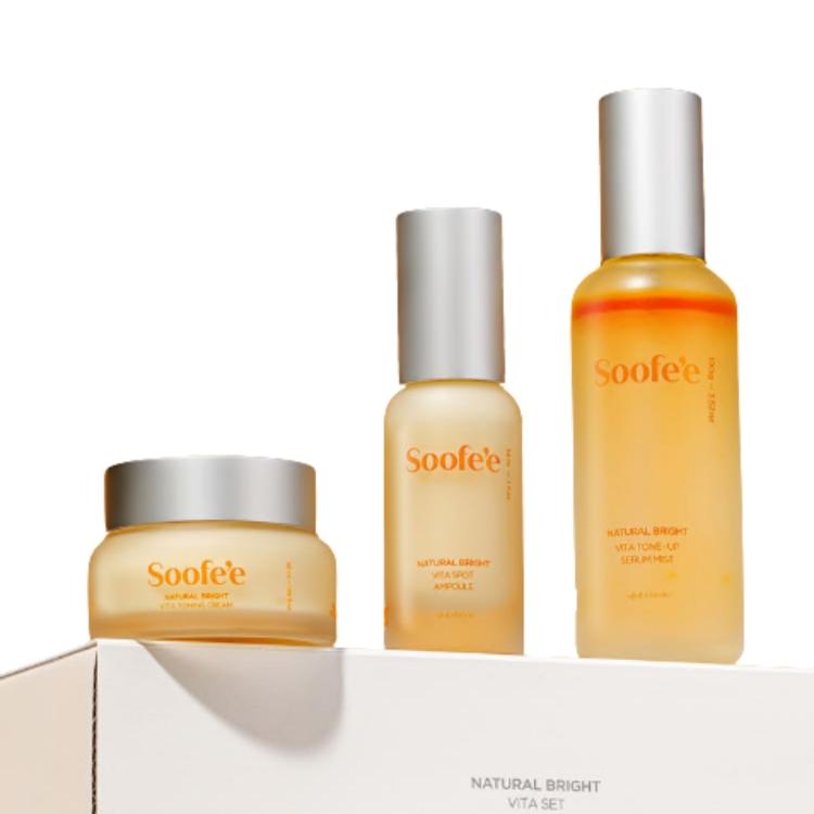 [Soofee] Natural Bright Vita Set – Brightening Serum Mist + Spot Ampoule + Toning Cream – 180ml Total