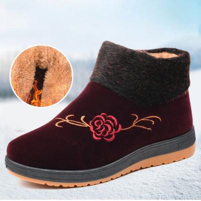 Damen, Baumwollschuhe, Plüsch und verdickt, Warme Schuhe, Bestickte Schuhe, Mittellange Schneestiefel