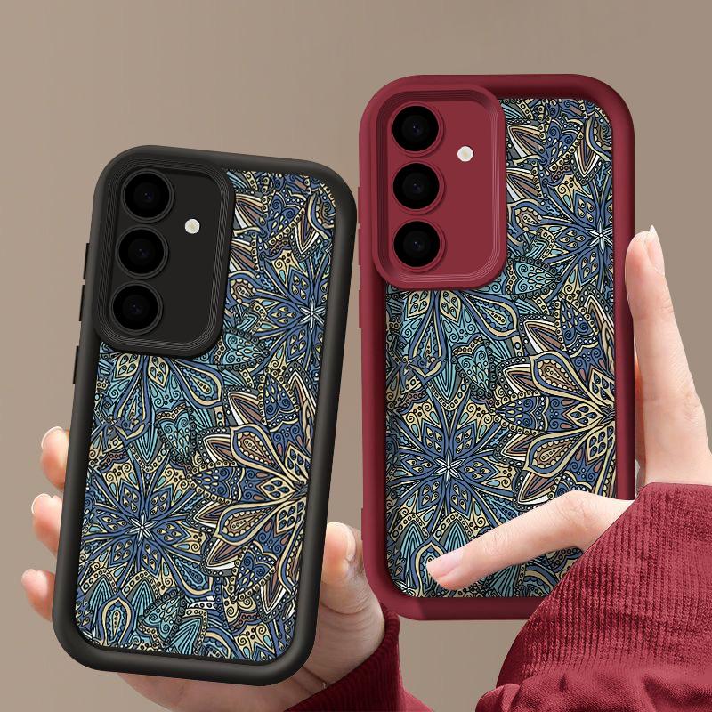 Винтажный чехол для телефона с синим узором для Samsung S24 S23 Ultra S22 Plus S21 A55 — фото 9