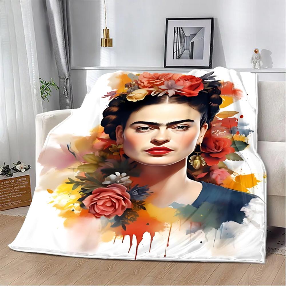 Cartoon F-Frida Printed Blanket Picnic Blankets Warm Blanket Soft and Comfortable Blanket Home Travel Birthday Gift