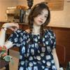Chiffon floral top age-reducing girl short-sleeved Korean version summer one-word shoulder top bubble sleeve new foreign French style