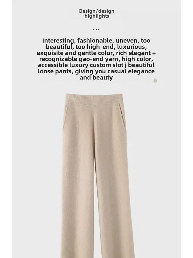 Podzimní a zimní dámské pletené kalhoty se širokými nohavicemi z imitace vlny s kapsami - Malá velikost