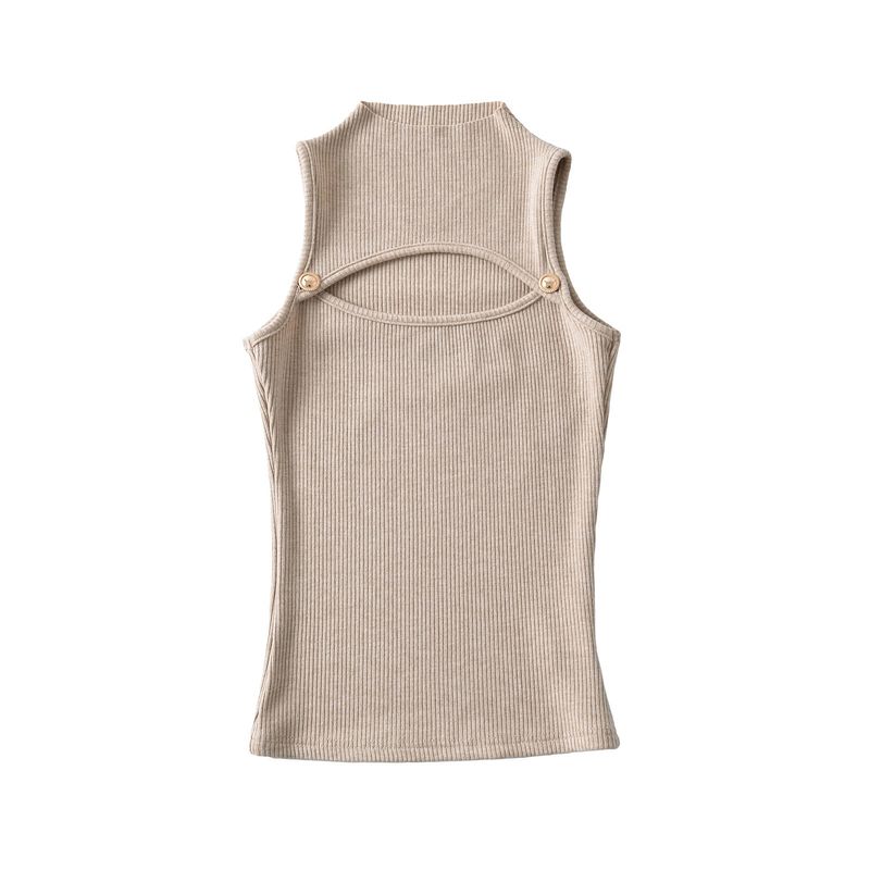 Hot Girl Sexy Slim-Fit Half-High Collar Sleeveless Knitted Top with Chest Cutouts, Women's Tight-Fitting Slimming Knitted Vest
