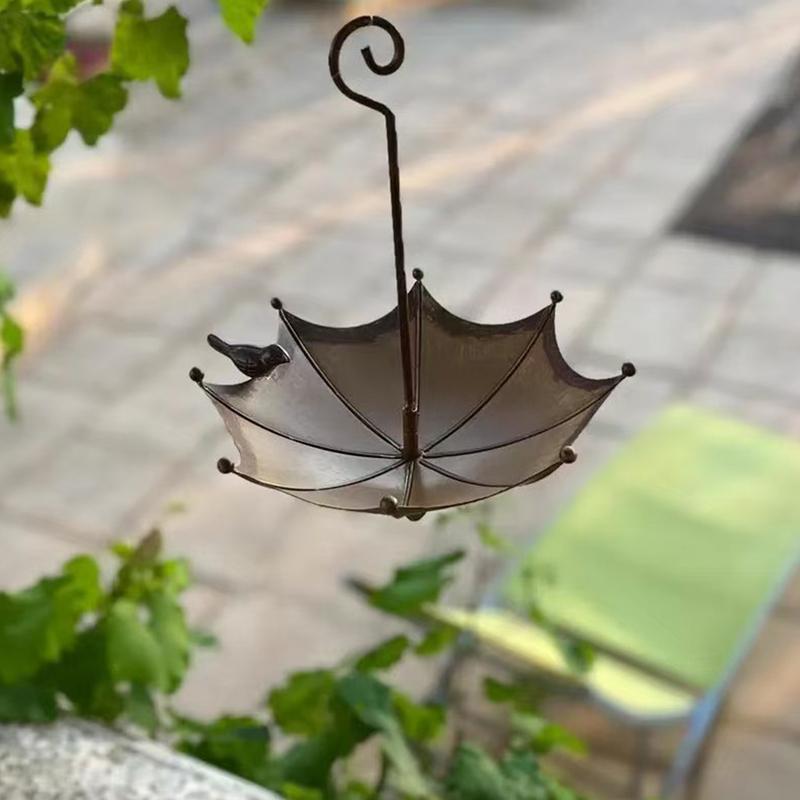 Umbrella Shaped Hanging Bird Feeder Tray with Hooks Creative Metal Umbrella Bird Feeder Multi-Purpose for Outdoor Decoration