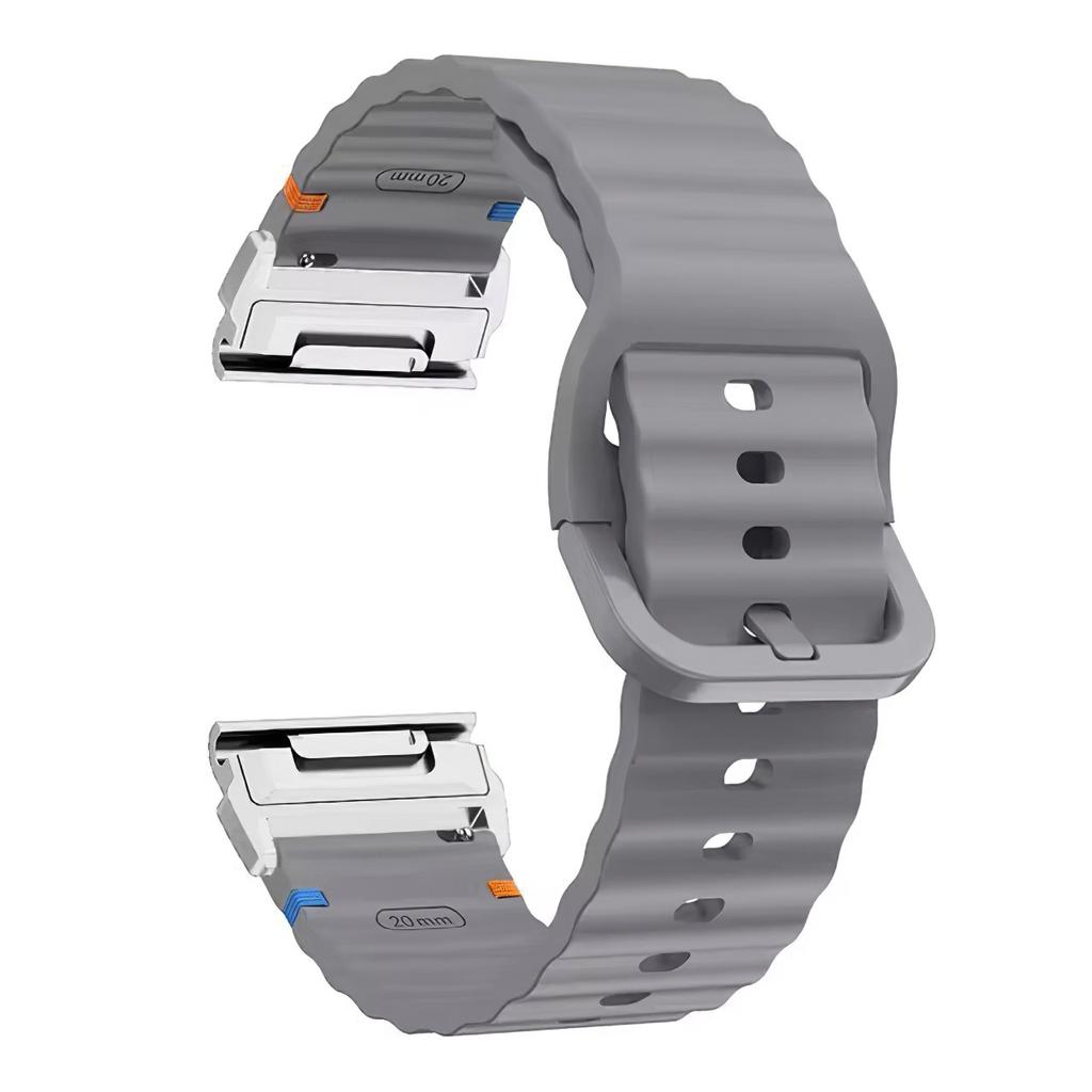 For Garmin Fenix 8 47mm/Fenix E 47mm 22mm Quick Release Wavy Texture Silicone Watch Strap with Silver Connector