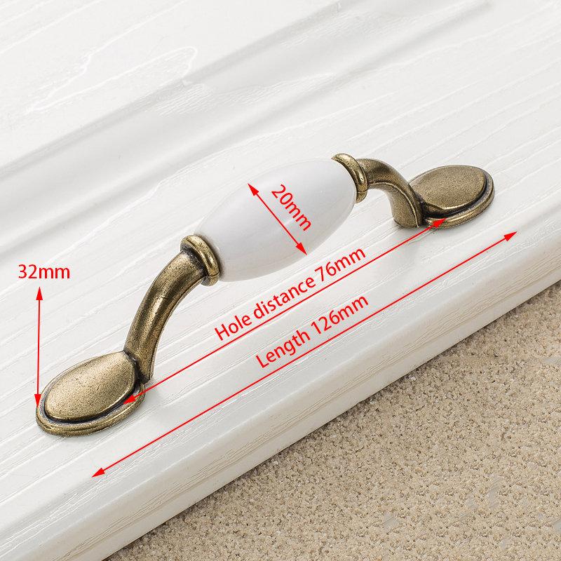 KAK Antique Bronze White Ceramic Cabinet Handles Zinc Alloy Drawer Knobs Wardrobe Door Handle Simple European Furniture Hardware