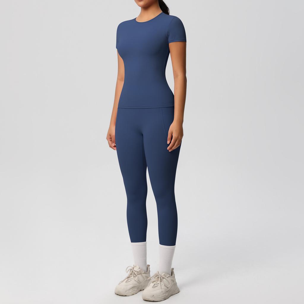 Solid Color Double-sided Brushed Breathable High Elasticity Tight Yoga Suit Set, Sports Running Fitness Two-piece Set
