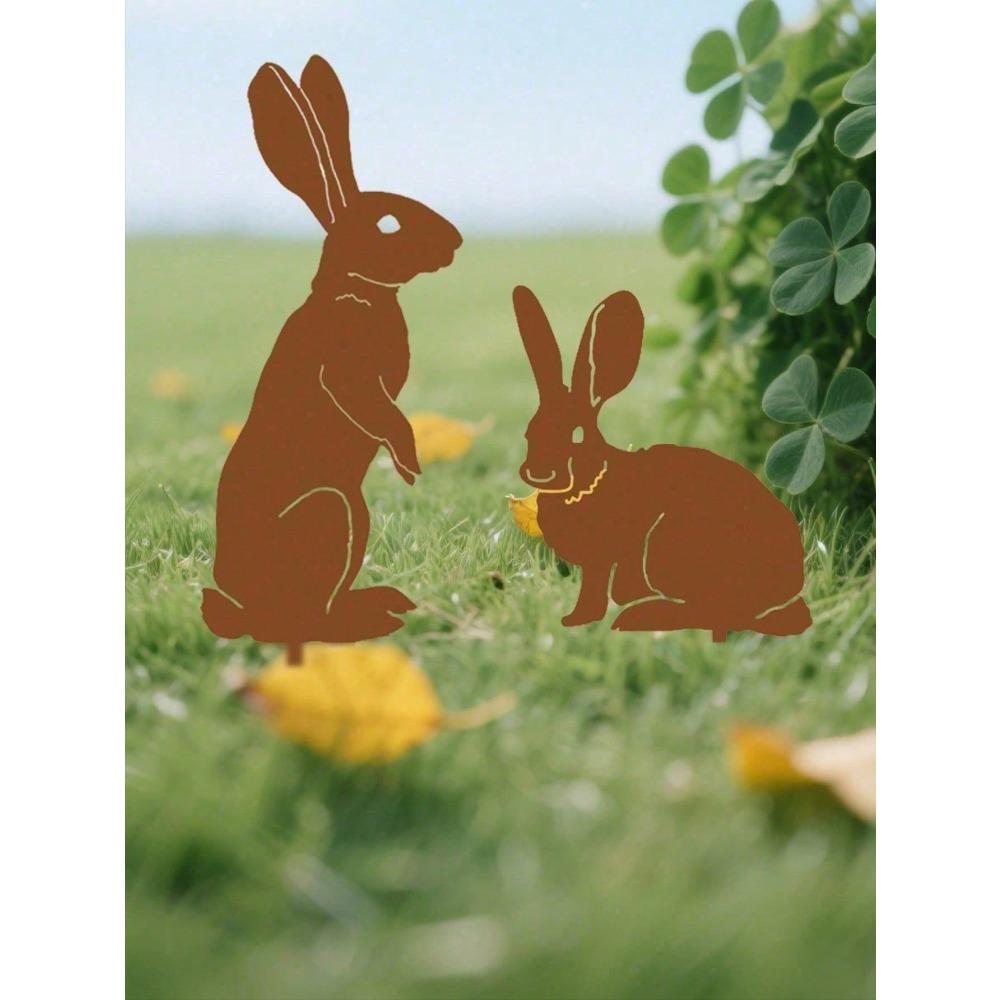 Iron Rabbit Garden Sculpture Lawn Decor Animal Ornament Yard Art Statue Easter Spring Gift Outdoor Metal Stakes Party Decoration