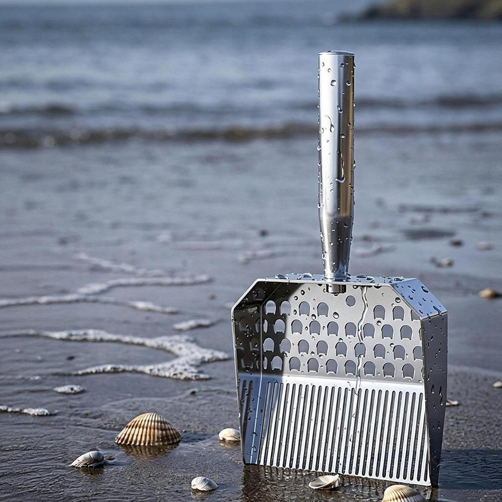 Ergonomic Sand Scoop Stainless Steel Sifting Tool Durable Beach Spade for Shell Collecting and Cat Litter Cleaning