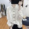 Cotton Shirt for Women Double Breasted Small Stand Collar Long Sleeved Shirt Commuting Top Shirt for Women