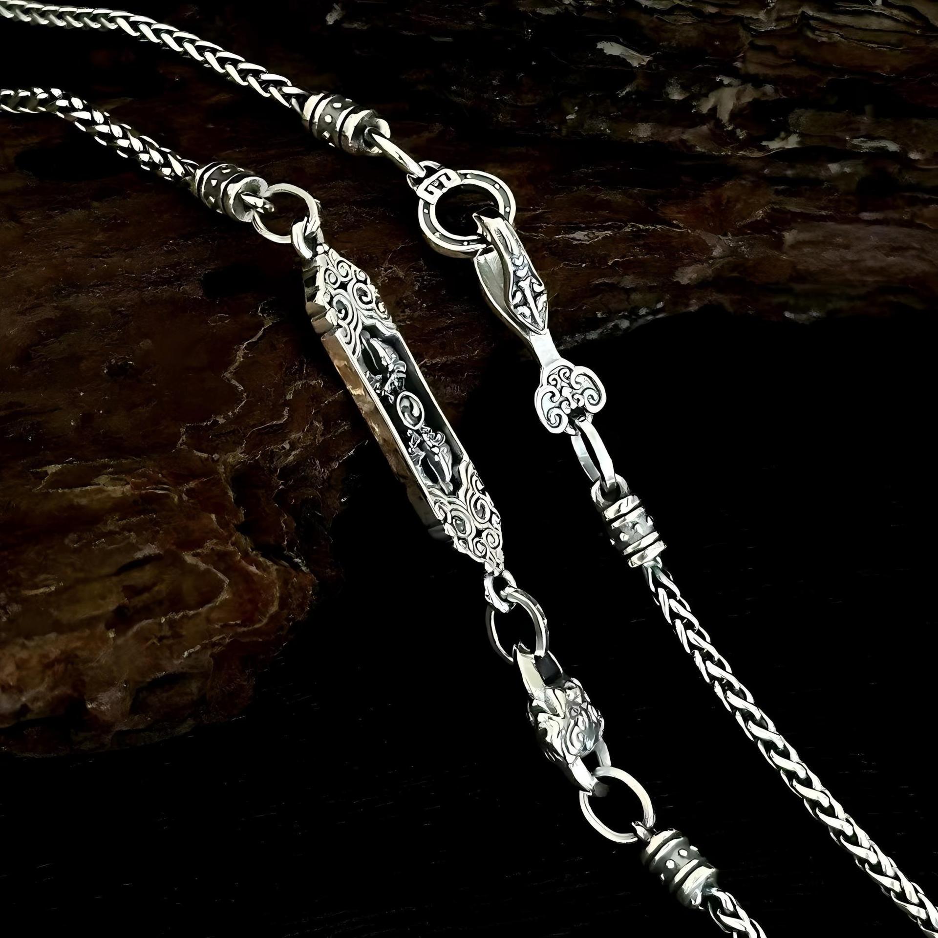 Пендент-ваджра из стерлингового серебра, тибетский, колье Шопена с узлом Жуи и дизайном пожирающего зверя - Универсальная этническая цепочка для свитера.