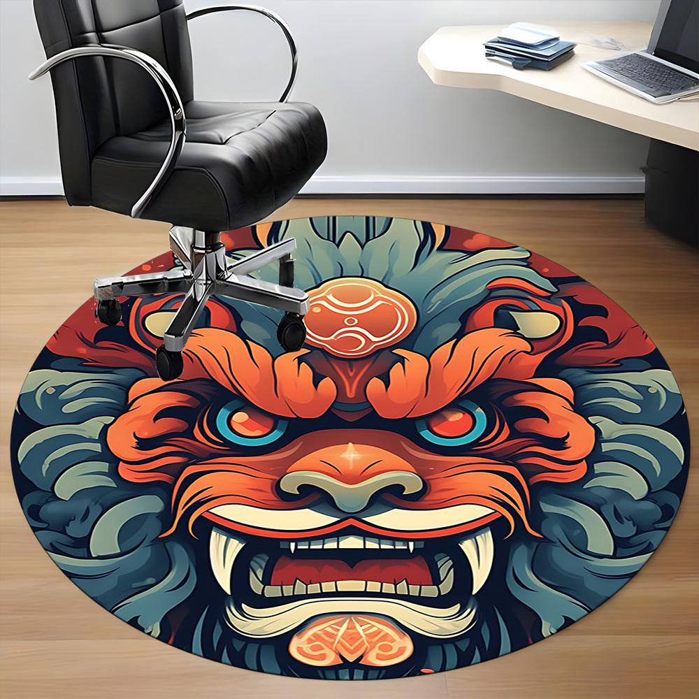 1 Stück Drachenmaske Büro Runder Teppich, Unter Bürostühlen Schlafzimmer Wohnzimmer Heimdekoration, Raumdeko