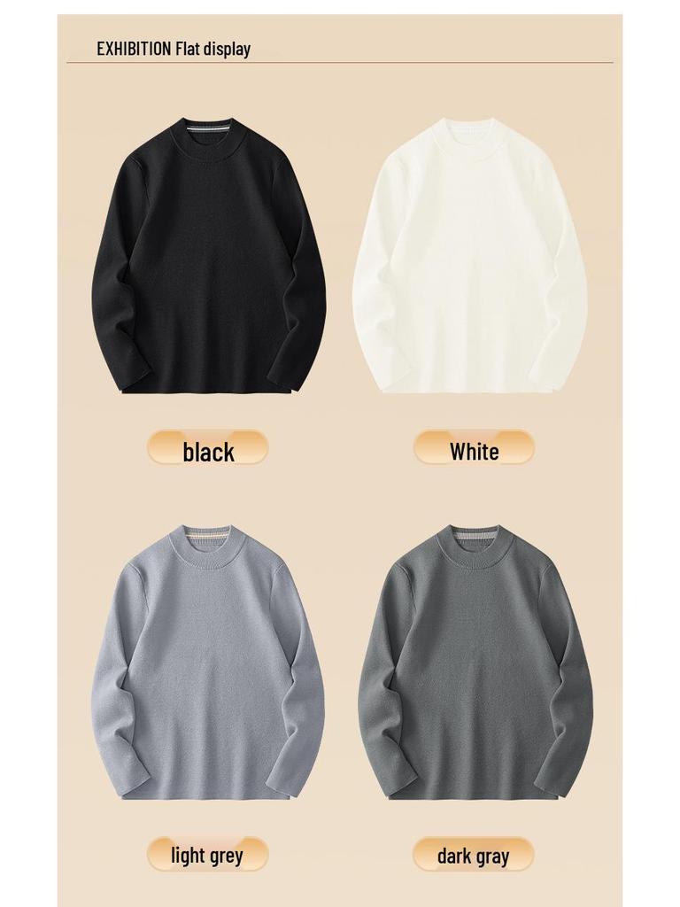Men's 450G Seamless Half-High Collar Wool Sweater - Thickened Warm Knit Base Layer for Autumn/Winter