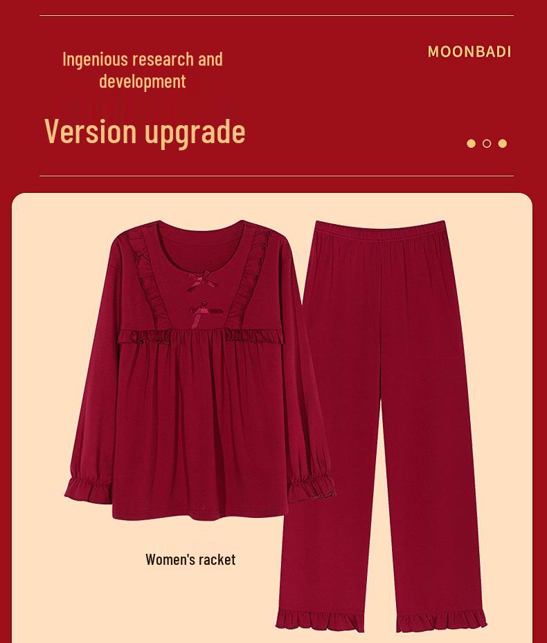 Red Newlywed Couple Pajama Set: Men's & Women's Long Sleeve Cotton Bridal Homewear for Spring and Autumn