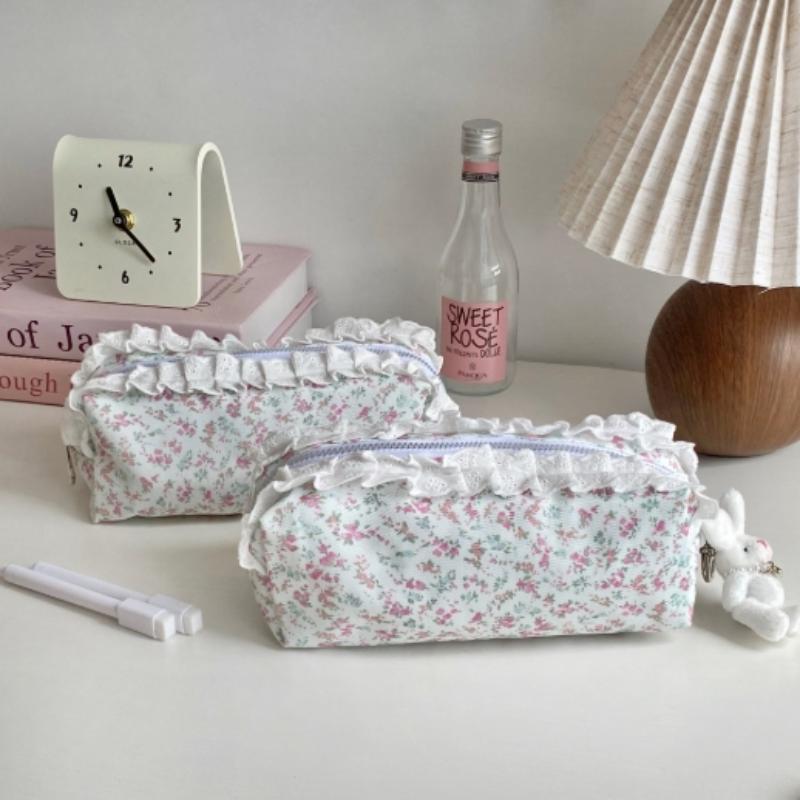 High Quality Lace Floral Pattern Pen Bag Zipper Design Large Capacity Pencil Case Stationery Organizer School Office