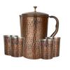 Pure Copper Drinkware Gift Set of 1 Jug & 4 Glass with Gift Box & Antique Dark Hammered Design, Gifting Item for Diwali, Jug-1.5 Litre & Glass-300 ML