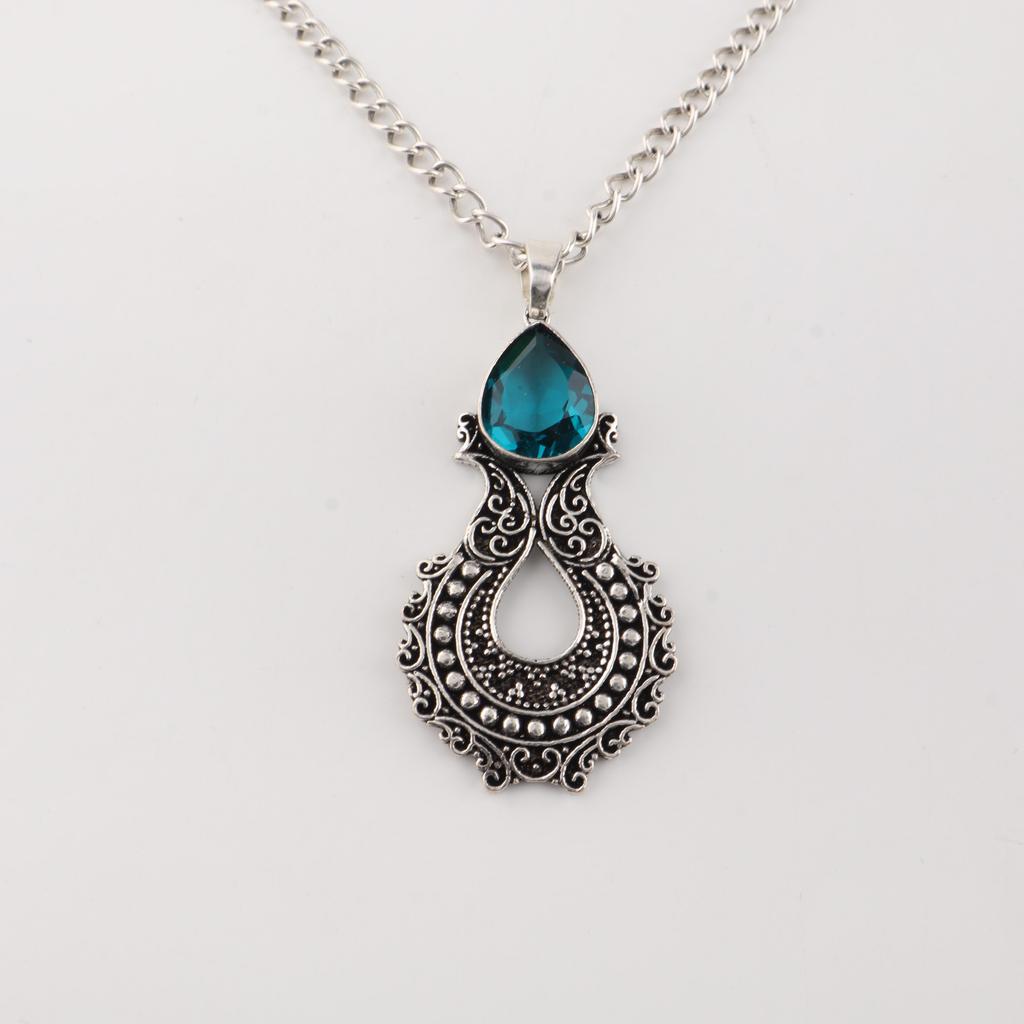 Apatite Gemstone 925 Sterling Silver Women Jewelry Designer Pendant 1.8" For Anniversary Gift CP-45-1