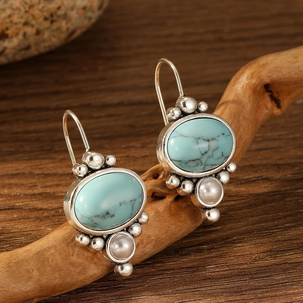 Commemorative Gifts Women's Earrings Vintage Turquoise To Friends 1pair Pearl Suitable for Holiday Dangle Drop Elegant Jewelry