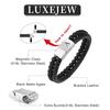 Men's Black Matte Double Layer Leather Bracelet with 26 Letter Engraved Stainless Steel Magnetic Clasp, 6mm