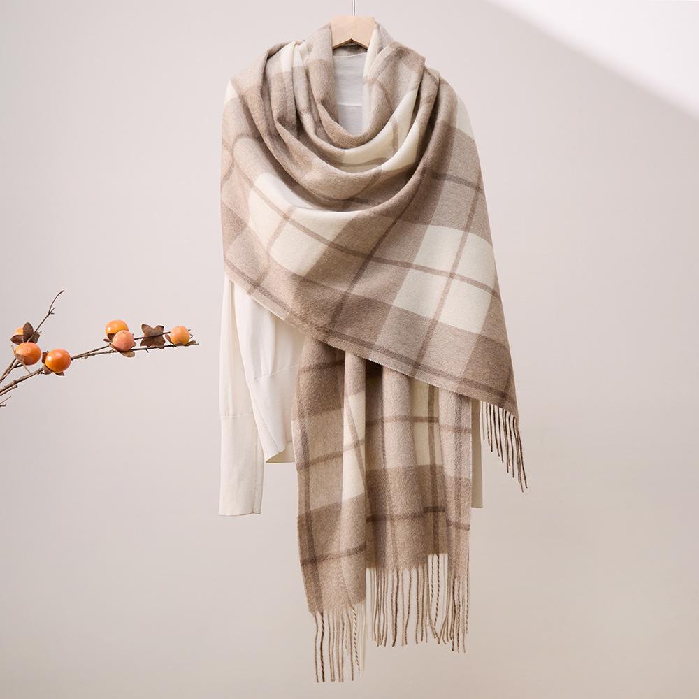 Unisex Water Ripple Plaid Cashmere Scarf - Winter Warm Neck Warmer Shawl
