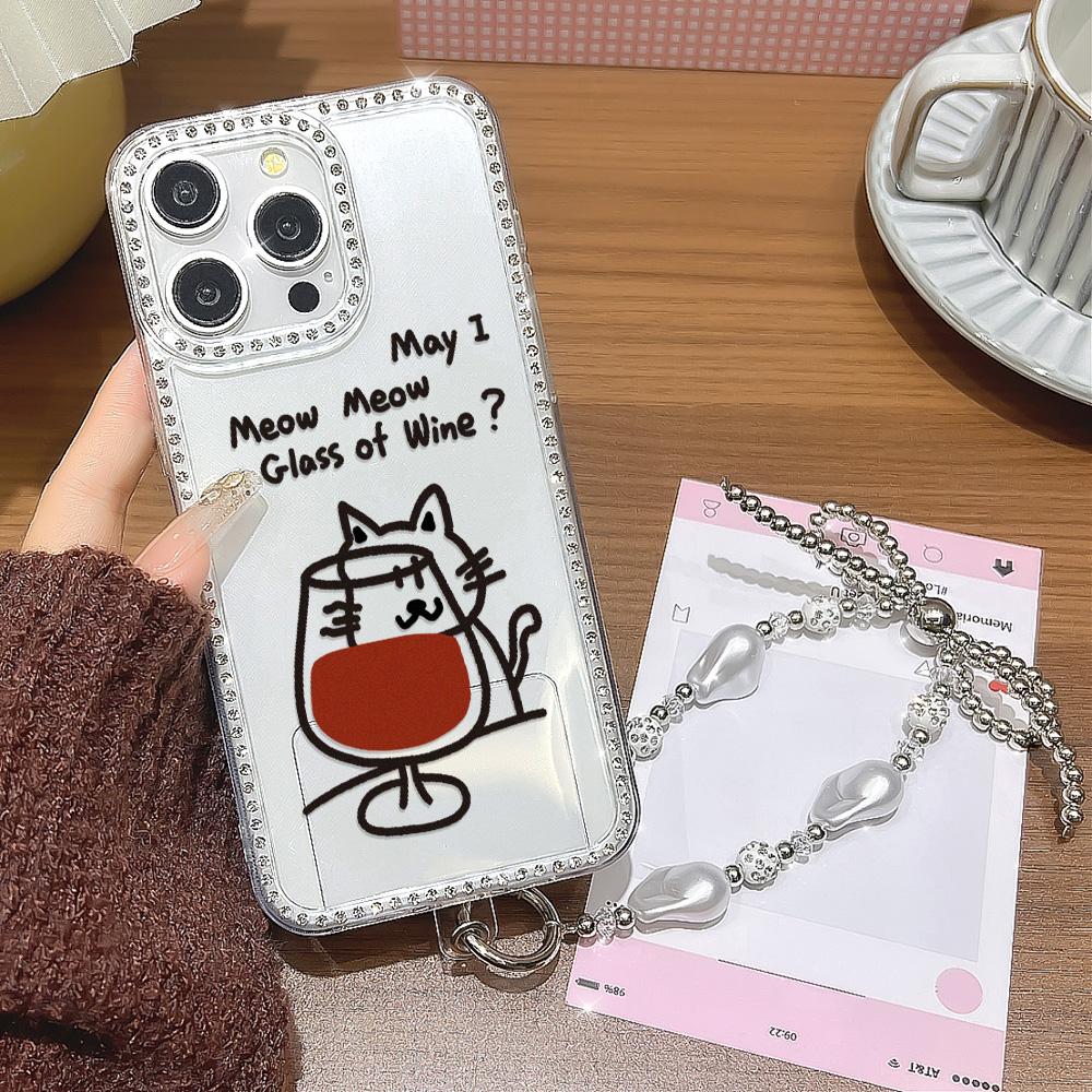 Bracelet Chain Phone Case For iPhone 17 16 15 13 14 for 17Air 17 12 14 16 Pro 17 14 16 Pro Max Sparking Diamond Cute Pattern Hard Cover With Lanyard