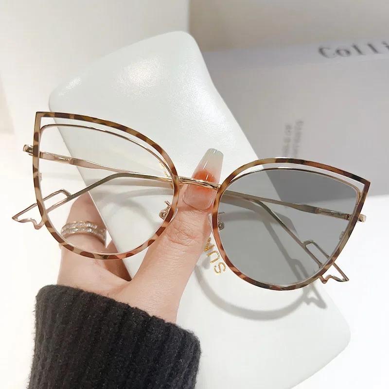 Color Changing Blue Light Blocking Glasses Women Men Stylish Photochromic Glasses Ladies Cat Eye Optical Spectacle Eyeglasses