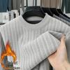 Men's Winter Thickened Jacquard Knit Mink Velvet Sweater, Round Neck, Dad's Style