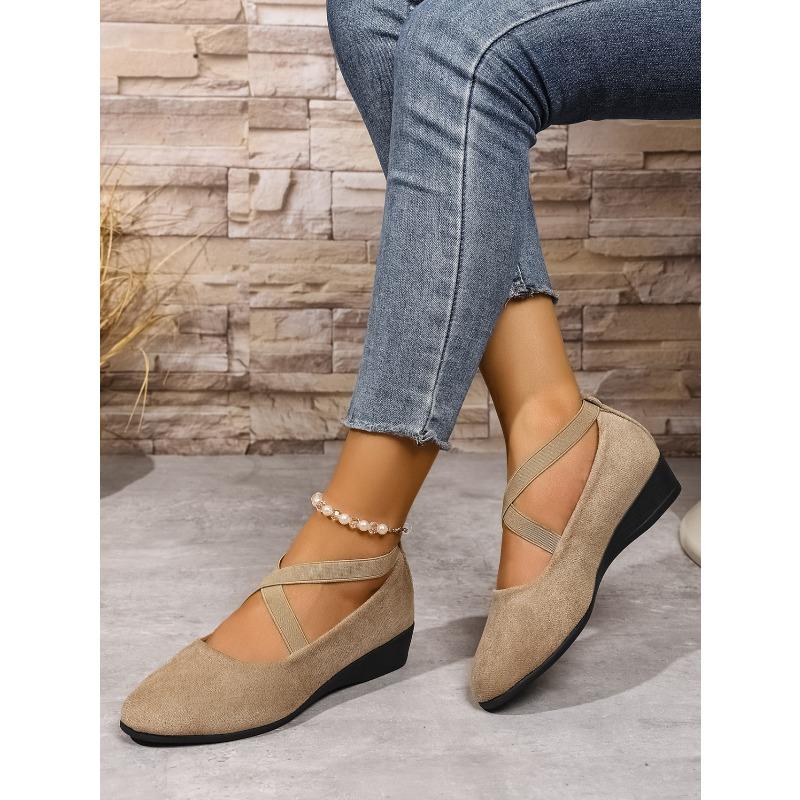 Fall 2025 Cross Elastic Wedge Shoes Plus Size Platform Soles Casual Pumps for Women