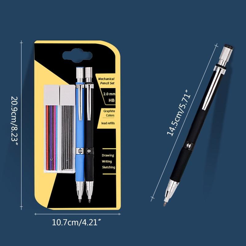 2.0 Mm Mechanical Pencil Set 2x Automatic Pencils 2 Cases Refills (Color and Black) for Draft Drawing Writing Crafting