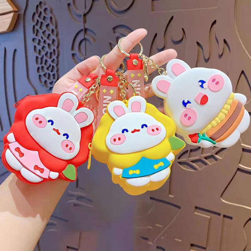 Cute Flower Rabbit Change Bag Keychain Car Key Chain Schoolbag Small Pendant Exquisite Couple Small Gift