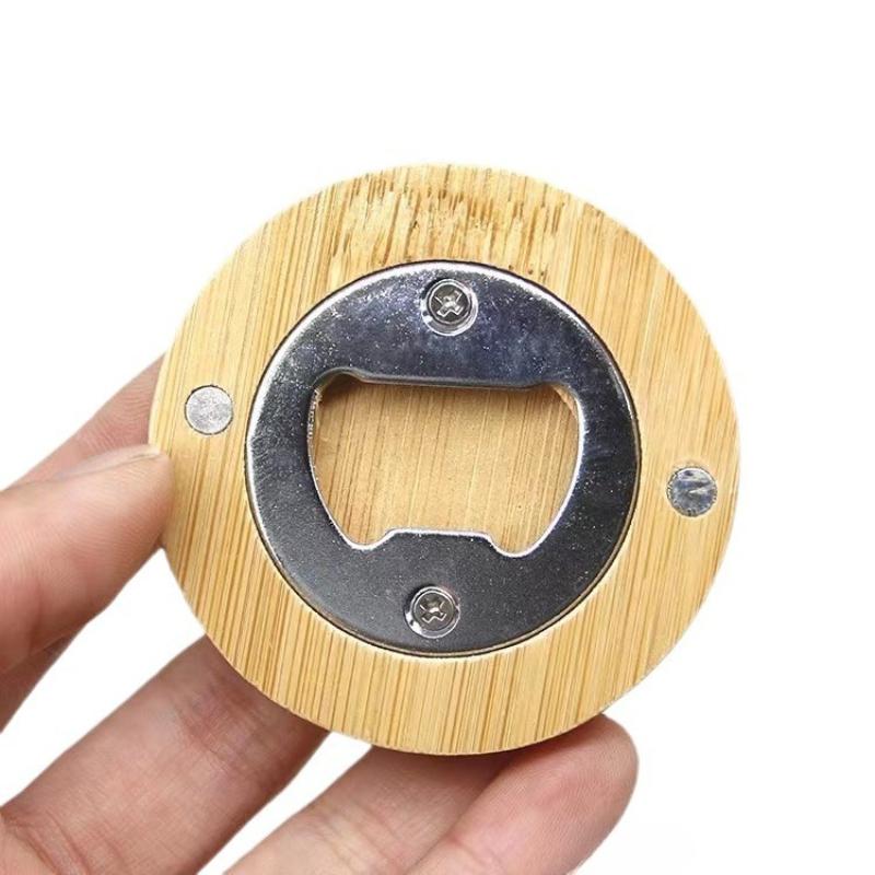 Beer Bottle Opener Portable Round Shape Bamboo Opener Fridge Magnet Bar Beverages Gadgets Wedding Home Party Tools