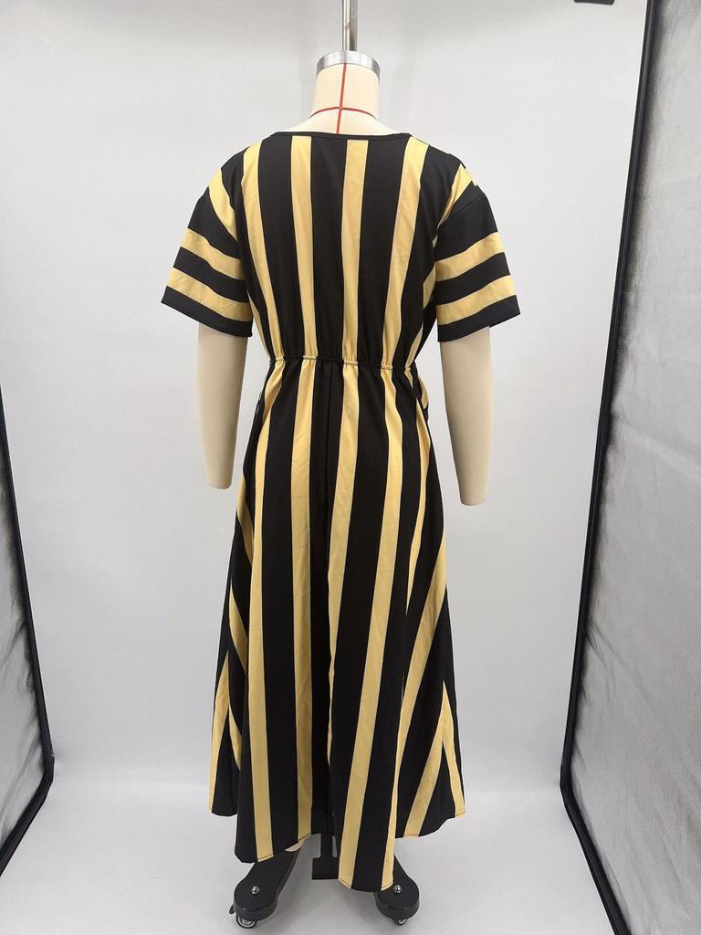 European & American V-neck Ruffle Big Swing Summer Dress - Women's Short Sleeve