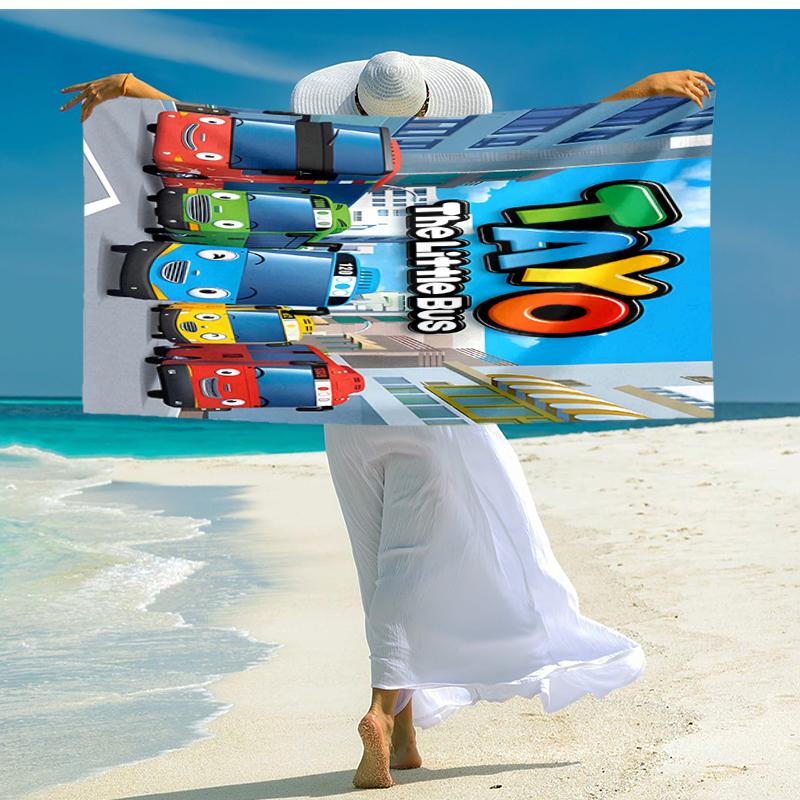 1pc Tayo The Little Bus1 Beach Towel, Comfortable and Thick, and Swimming/Bath/Picnic/Camping Towel, Suitable for Seaside Beaches