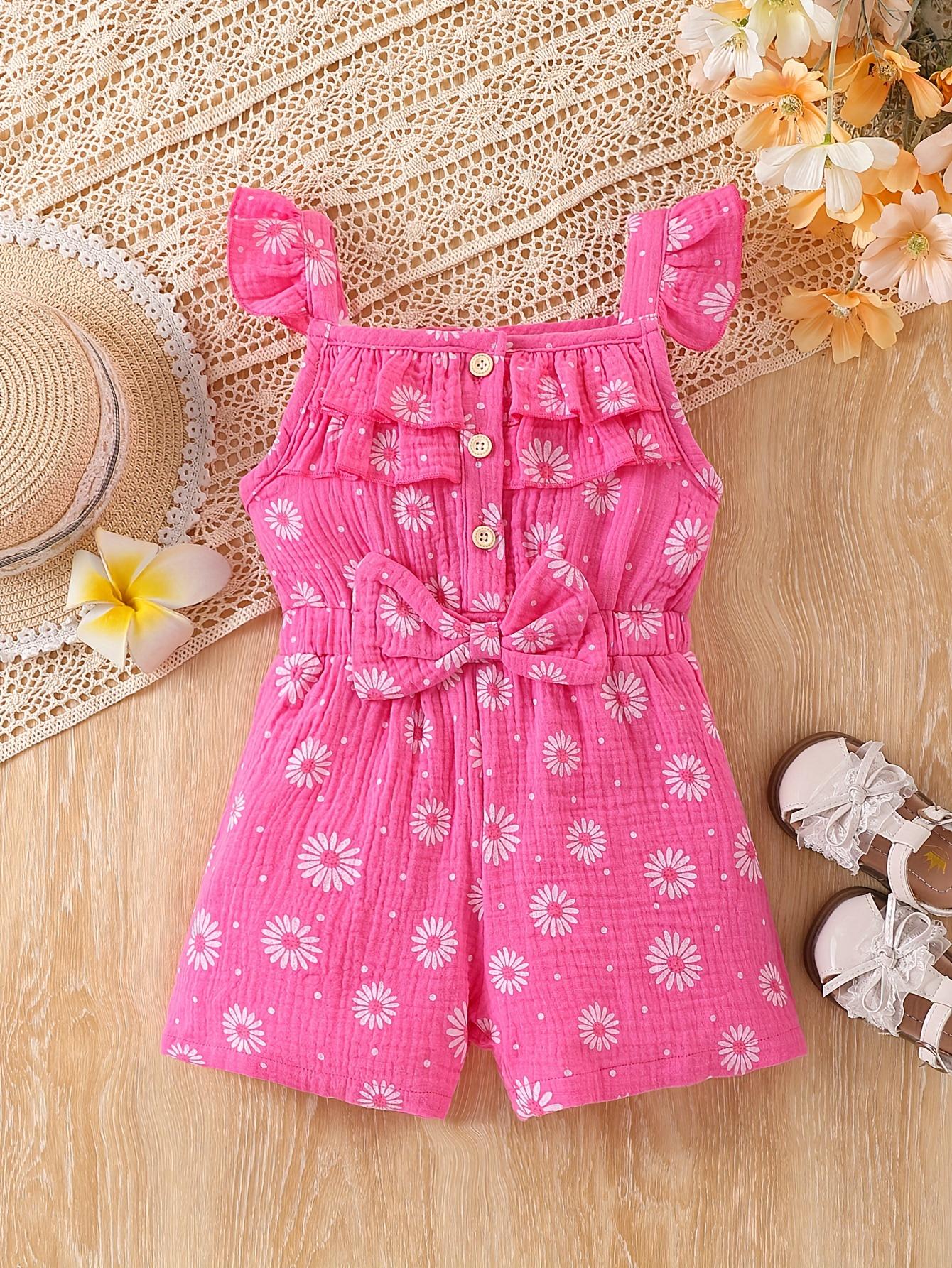 

Summer girls one-piece pants, small and fresh frilled short pants, one-piece dress for little kids, casual and refreshing daisy pants for young girls 18-24M