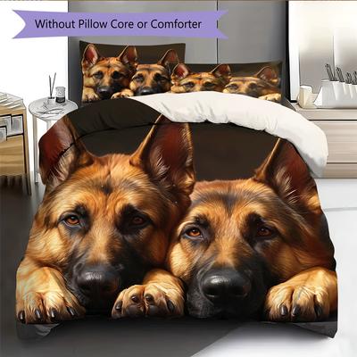 Black German Shepherd Pattern Bedding Home Decoration Birthday Gift (1 * Duvet Cover + 2 * Pillowcase, Without Core)