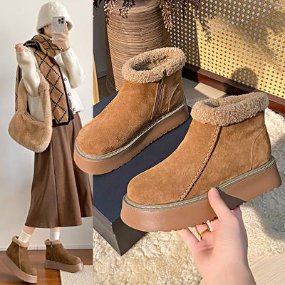 Chunky Platform Plush Ankle Boots Women Winter Non-Slip Thick Plush Snow Boots Woman Faux Suede Keep Warm Cotton Padded Shoes