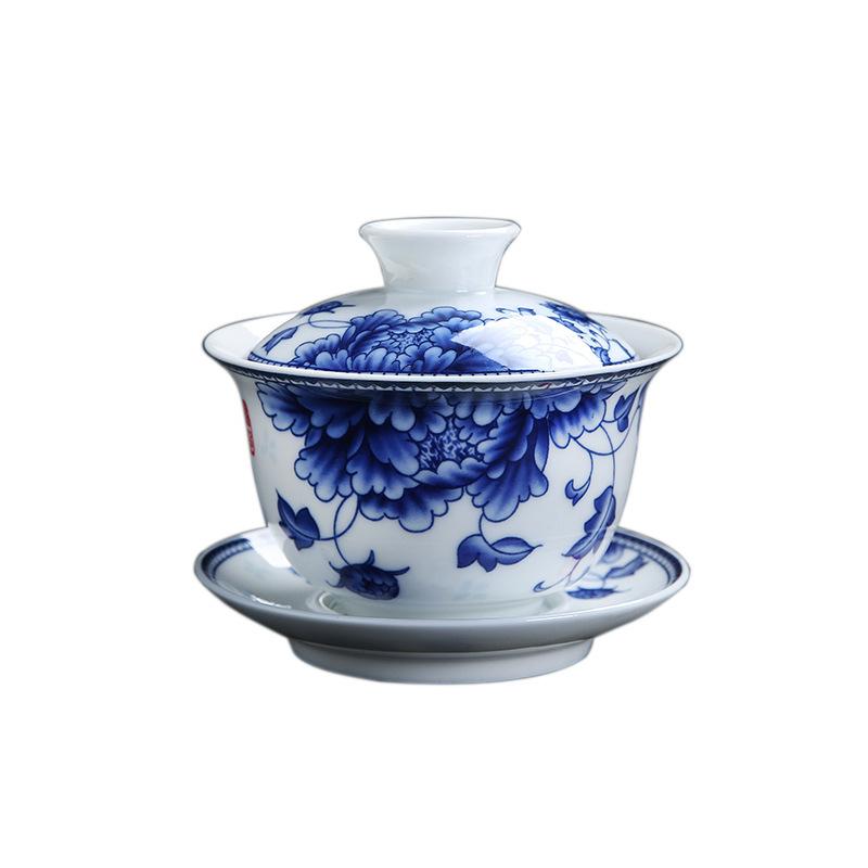 NEW Glazed Color Covered Large High Blue and White Porcelain Three Talents Japanese Style Bowl Tea Cup Manufactu