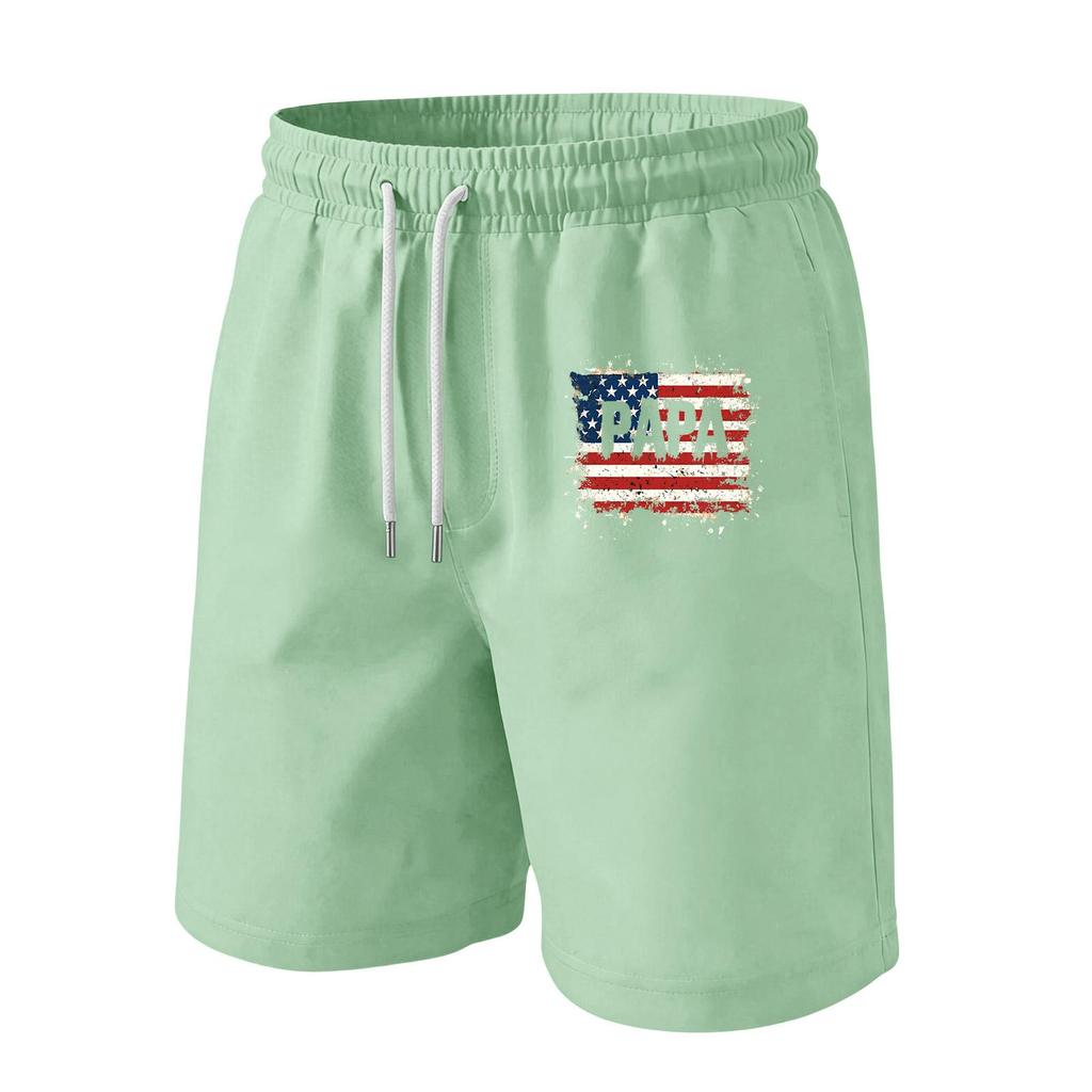 Men Drawstring Waist Casual Shorts with Flag Print Relaxed Fit Lightweight Soft Fabric Elastic Waistband for Daily Wear